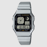 Casio Octagon Vintage Silver/Black Watch - A130WE-1A