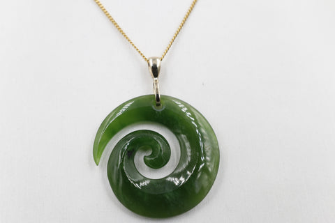 9ct Gold Set New Zealand Greenstone Koru 35mm