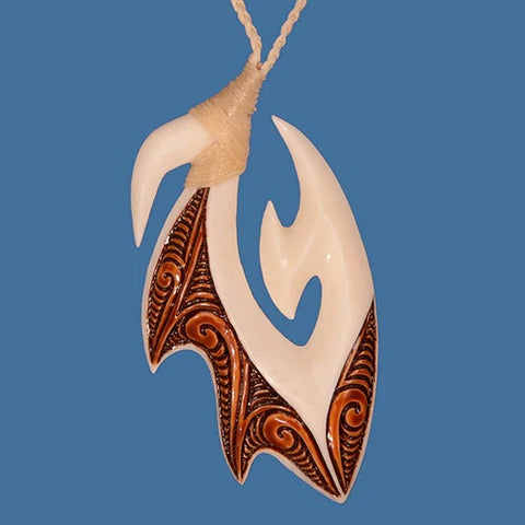 Bound Bone  Hook with  Brown Stain Pendant