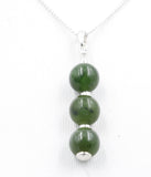 Stg Silver Set New Zealand Greenstone 3 Ball Drop Pendent