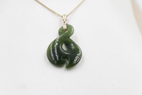 9ct Gold Set New Zealand Greenstone Twist Koru