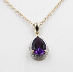 9ct Gold Set Genuine Amethyst & Diamond Pendent 5P0130