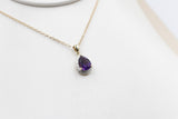 9ct Gold Set Genuine Amethyst & Diamond Pendent 5P0130