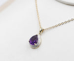 9ct Gold Set Genuine Amethyst & Diamond Pendent 5P0130