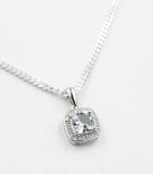 9ct White Gold Cushion Aquamarine & Diamond Pendent 5P0123