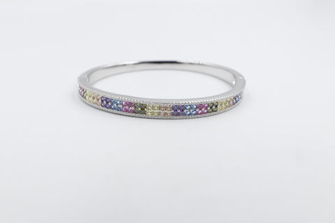 Stg Silver Snap Bangle with Multi Color Stones