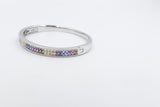 Stg Silver Snap Bangle with Multi Color Stones