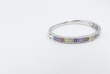 Stg Silver Snap Bangle with Multi Color Stones