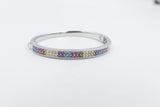 Stg Silver Snap Bangle with Multi Color Stones