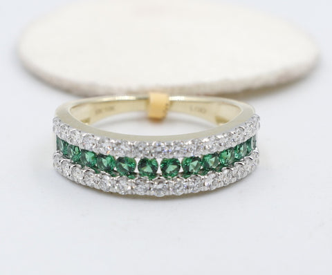 10K Gold Lab grown Diamond and Emerald Ring