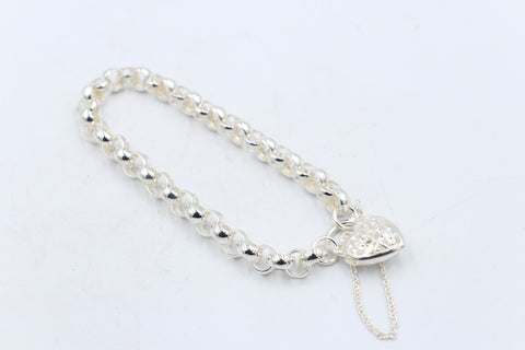 Stg Silver Handmade belcher Bracelet with Filigree Heart